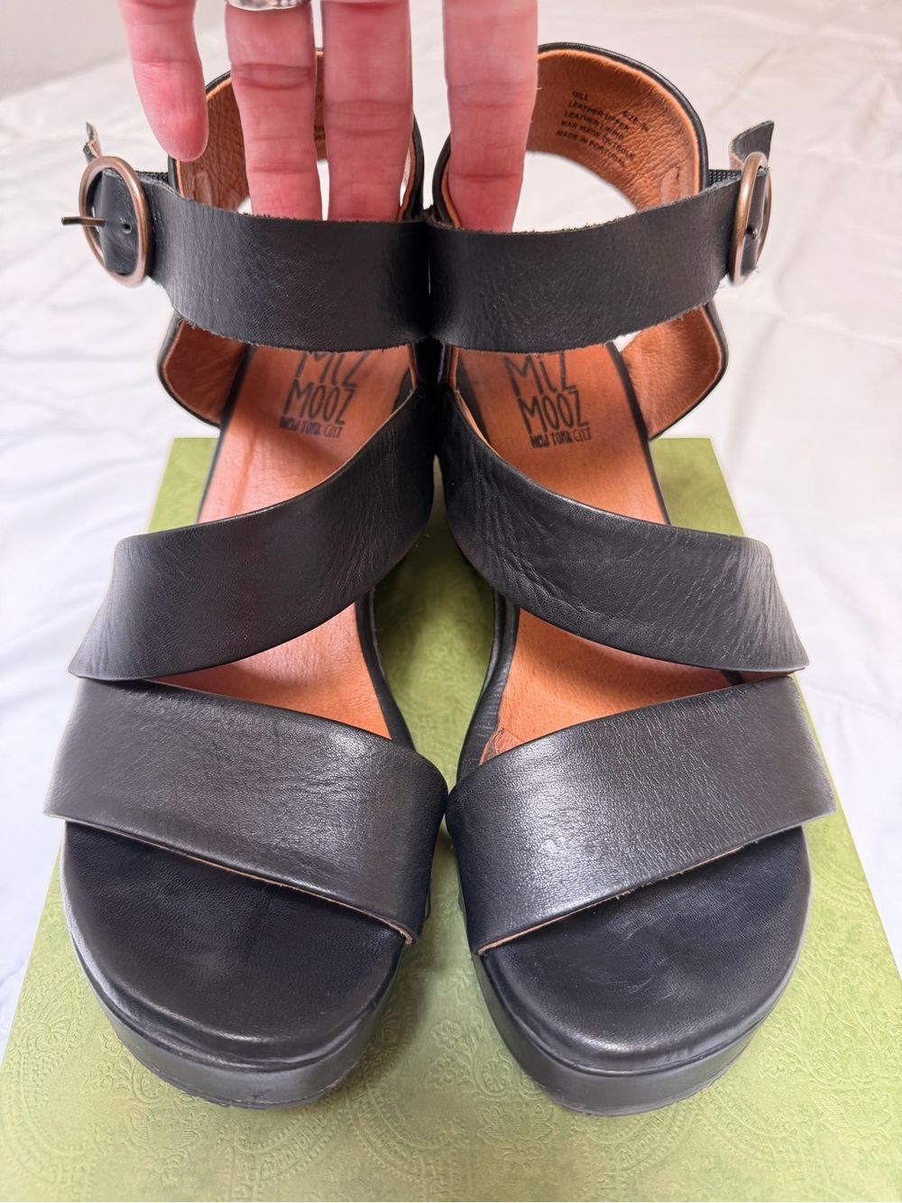 Miz Mooz Black Leather Strappy Platform Sandals